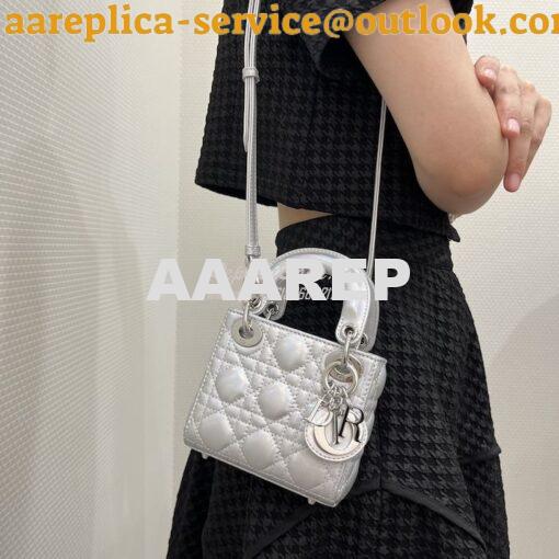 Replica Micro Lady Dior Bag Iridescent Metallic Silver-Tone Cannage La 12