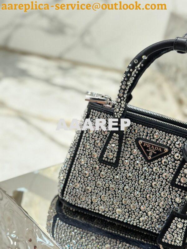 Replica Prada Galleria Satin Mini-bag With Crystals 1BA906 Black 4