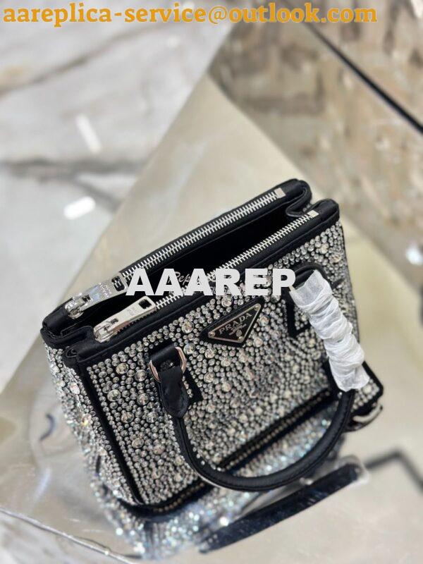 Replica Prada Galleria Satin Mini-bag With Crystals 1BA906 Black 5