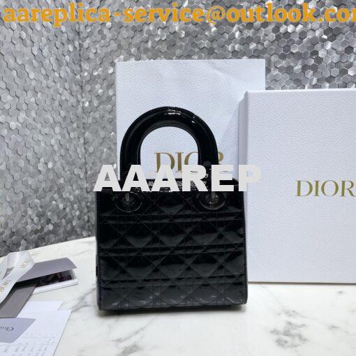 Replica Dior Small Lady Dior Patent Calfskin Bag All Black 6