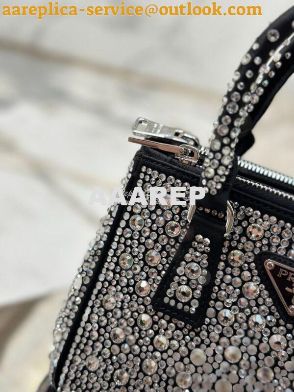 Replica Prada Galleria Satin Mini-bag With Crystals 1BA906 Black 8