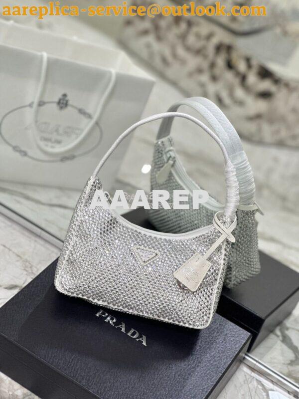 Replica Prada Satin Mini-Bag with Artificial Crystals 1NE515 White 2