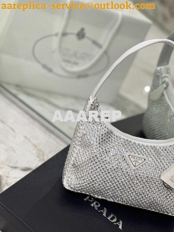 Replica Prada Satin Mini-Bag with Artificial Crystals 1NE515 White 3