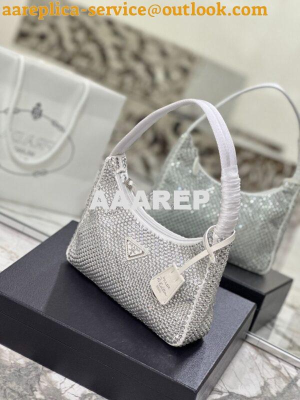 Replica Prada Satin Mini-Bag with Artificial Crystals 1NE515 White 4