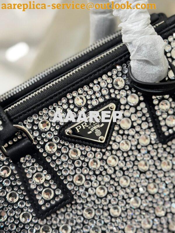 Replica Prada Galleria Satin Mini-bag With Crystals 1BA906 Black 10