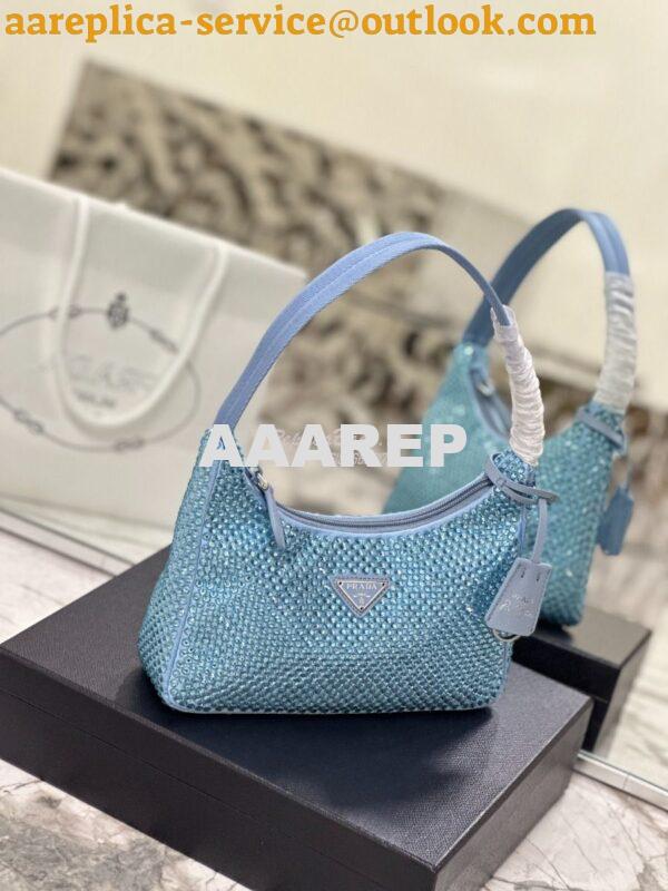 Replica Prada Satin Mini-Bag with Artificial Crystals 1NE515 Blue 3