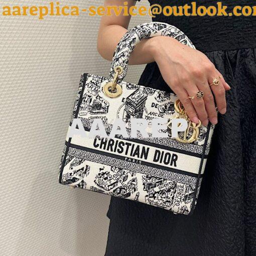 Replica Dior Medium Lady D-Lite Bag White and Black Plan de Paris Embr 10