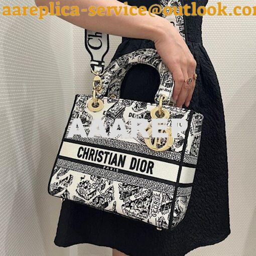 Replica Dior Medium Lady D-Lite Bag White and Black Plan de Paris Embr 11
