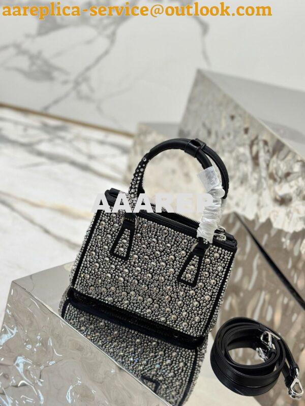 Replica Prada Galleria Satin Mini-bag With Crystals 1BA906 Black 13
