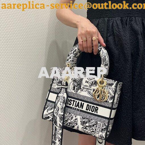 Replica Dior Medium Lady D-Lite Bag White and Black Plan de Paris Embr 12