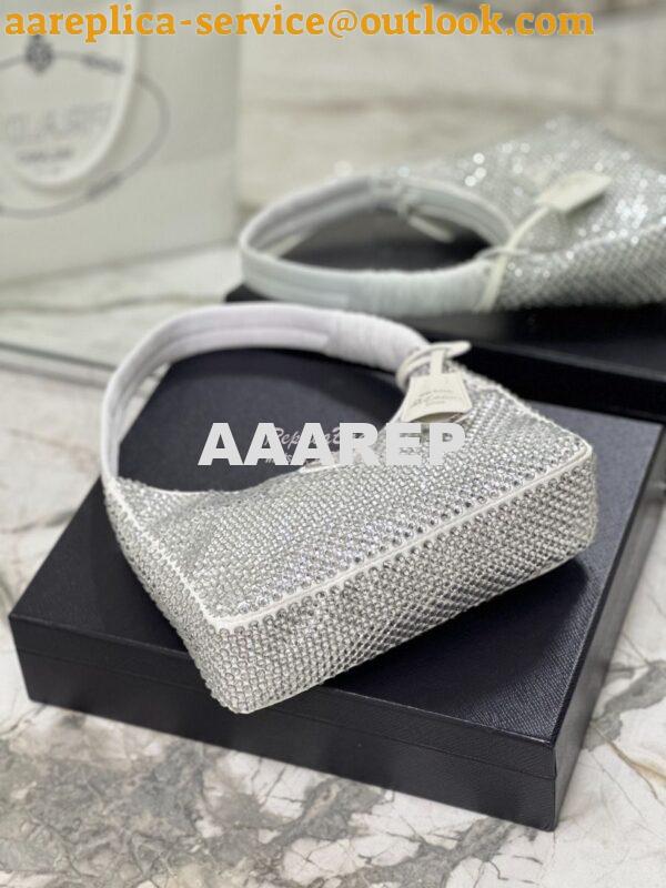 Replica Prada Satin Mini-Bag with Artificial Crystals 1NE515 White 9