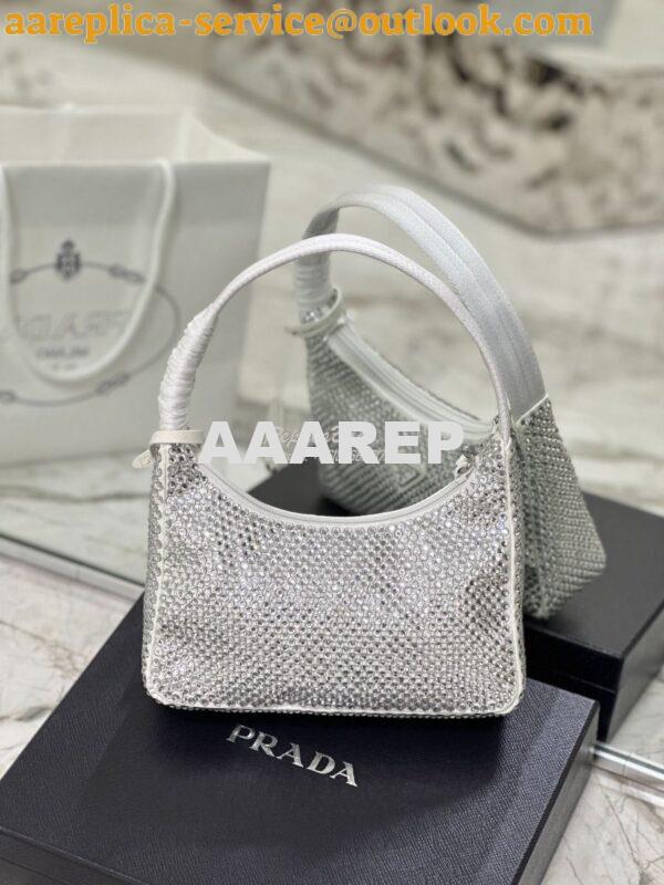 Replica Prada Satin Mini-Bag with Artificial Crystals 1NE515 White 12