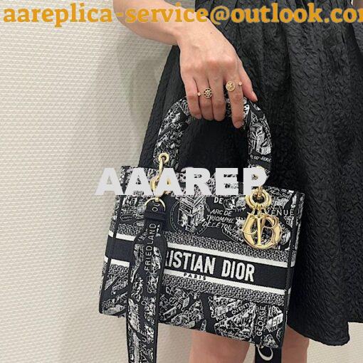 Replica Dior Medium Lady D-Lite Bag Black and White Plan de Paris Embr 10