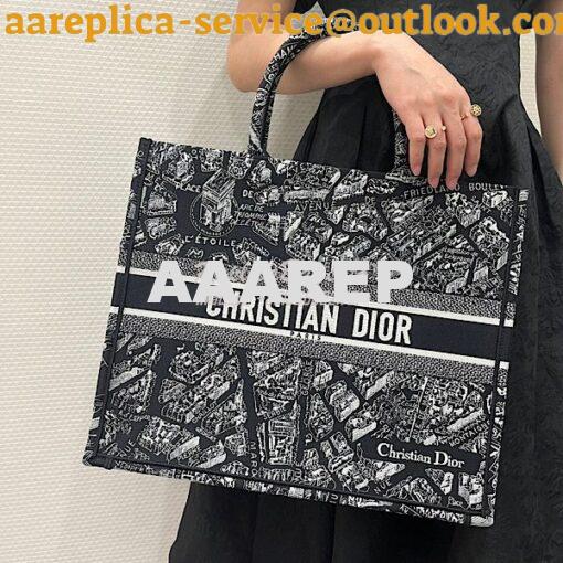 Replica Dior Book Tote bag in Black and White Plan de Paris Embroidery 12