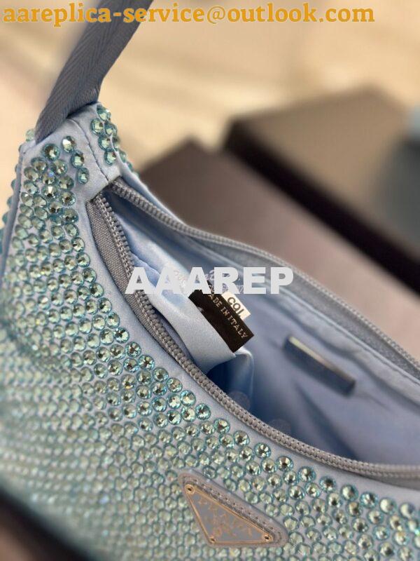 Replica Prada Satin Mini-Bag with Artificial Crystals 1NE515 Blue 11