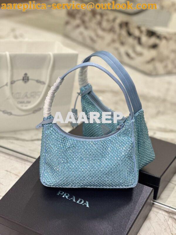 Replica Prada Satin Mini-Bag with Artificial Crystals 1NE515 Blue 13