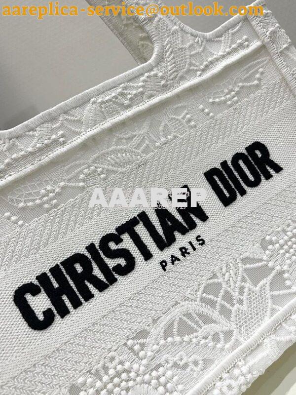 Replica Dior Mini Book Tote S5475 White Multicolor D-Lace Embroidery w 2