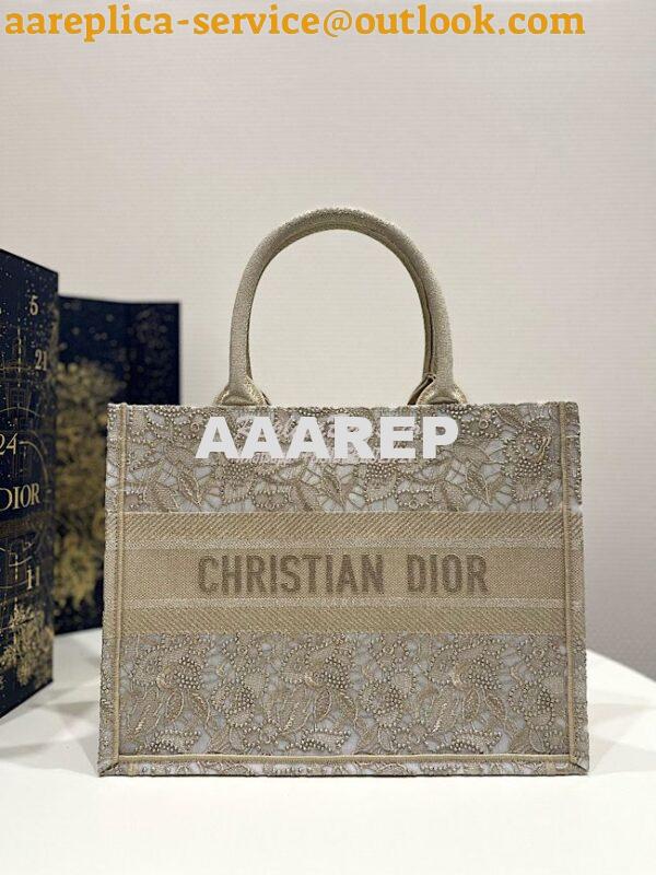 Replica Dior Book Tote bag in Gold-Tone D-Lace Embroidery with 3D Macr 2