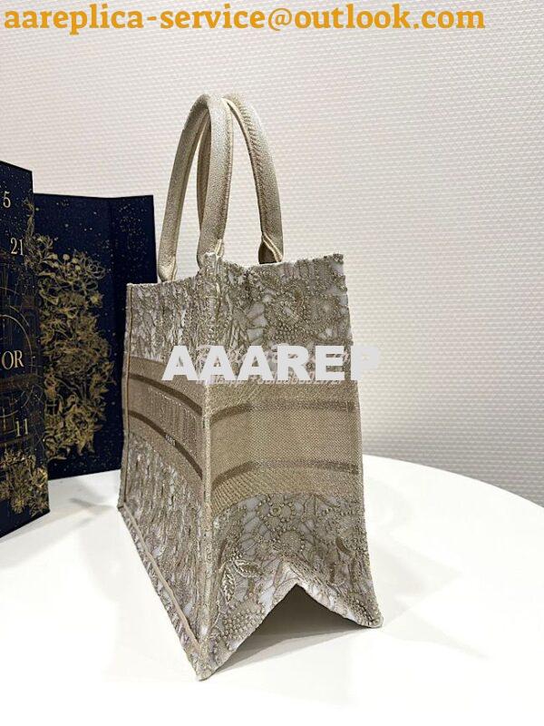 Replica Dior Book Tote bag in Gold-Tone D-Lace Embroidery with 3D Macr 3