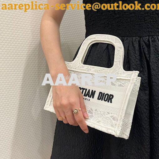 Replica Dior Mini Book Tote S5475 White Multicolor D-Lace Embroidery w 11