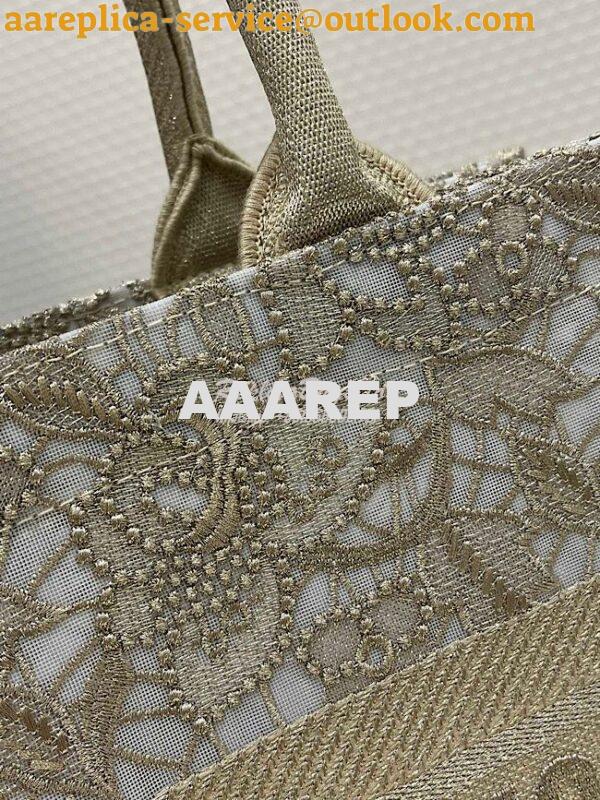 Replica Dior Book Tote bag in Gold-Tone D-Lace Embroidery with 3D Macr 5