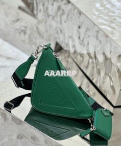 Replica Prada Triangle leather shoulder bag 1BH190 Green 2