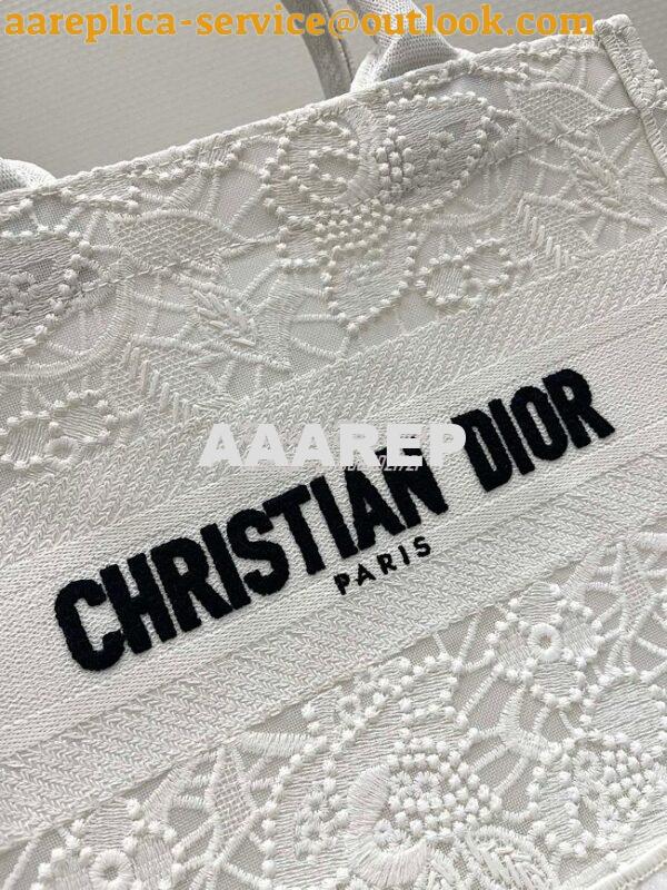 Replica Dior Book Tote bag in White Multicolor D-Lace Embroidery with 4