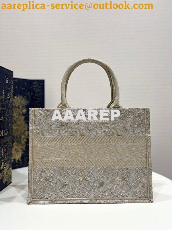 Replica Dior Book Tote bag in Gold-Tone D-Lace Embroidery with 3D Macr 10