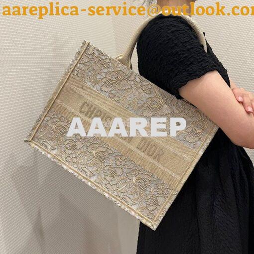 Replica Dior Book Tote bag in Gold-Tone D-Lace Embroidery with 3D Macr 11