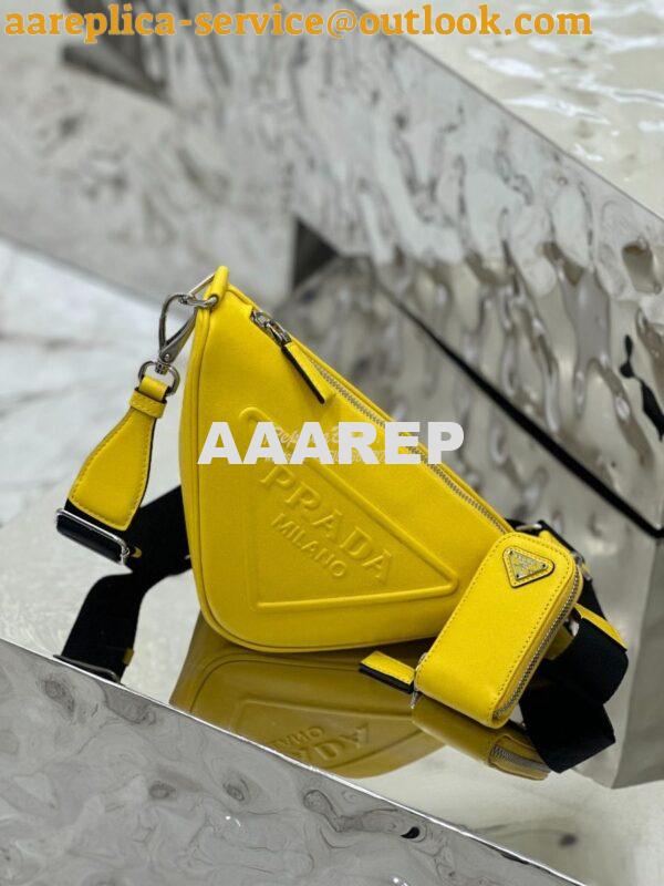 Replica Prada Triangle leather shoulder bag 1BH190 Yellow 3