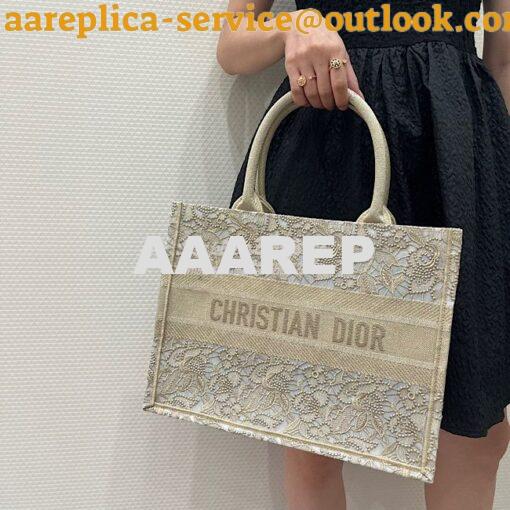 Replica Dior Book Tote bag in Gold-Tone D-Lace Embroidery with 3D Macr 12