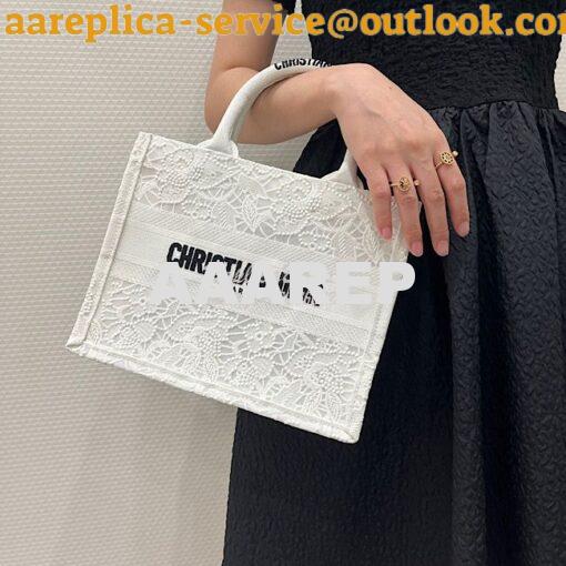 Replica Dior Book Tote bag in White Multicolor D-Lace Embroidery with 11
