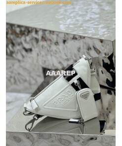 Replica Prada Triangle leather shoulder bag 1BH190 White
