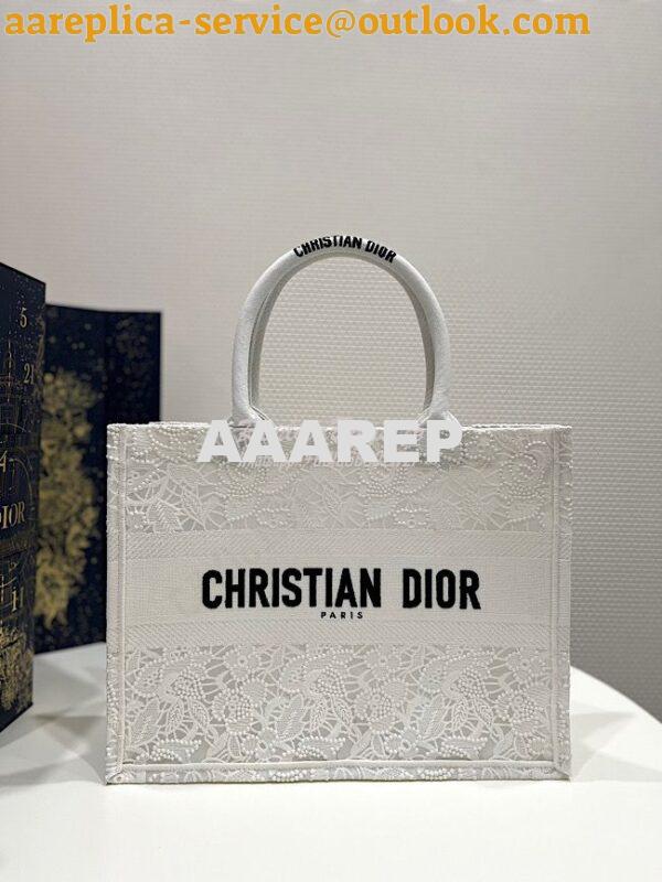 Replica Dior Book Tote bag in White Multicolor D-Lace Embroidery with 12