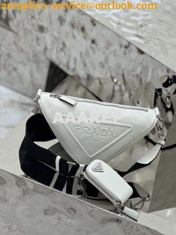 Replica Prada Triangle leather shoulder bag 1BH190 White 2