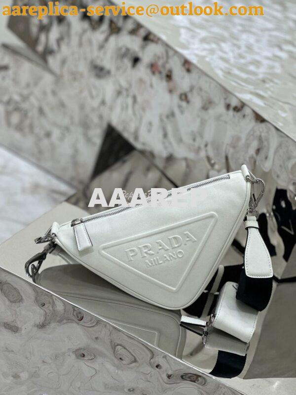 Replica Prada Triangle leather shoulder bag 1BH190 White 3