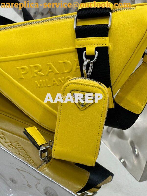 Replica Prada Triangle leather shoulder bag 1BH190 Yellow 7