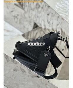 Replica Prada Triangle leather shoulder bag 1BH190 Black