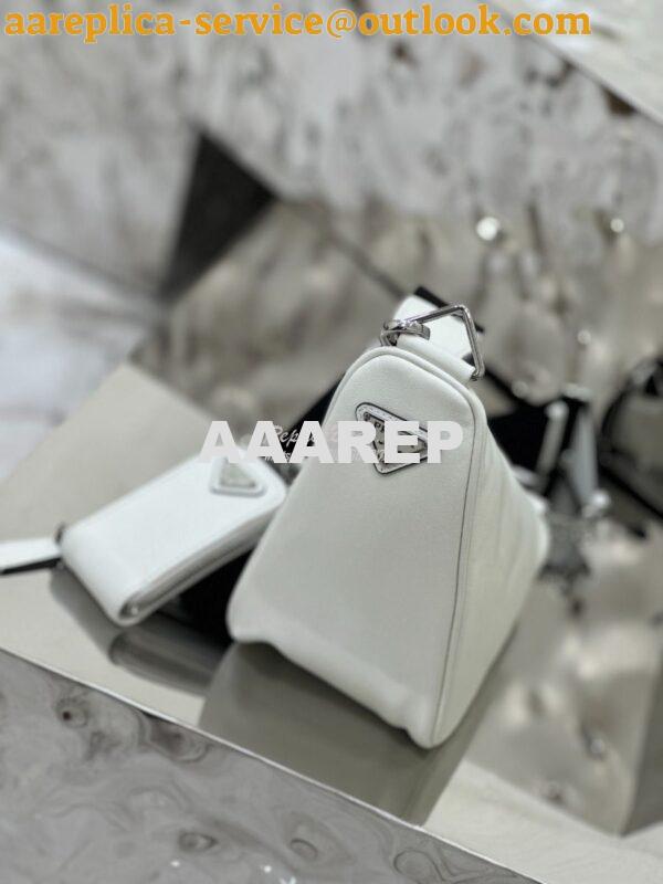 Replica Prada Triangle leather shoulder bag 1BH190 White 4