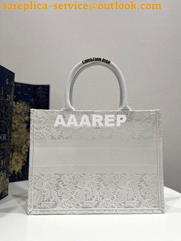 Replica Dior Book Tote bag in White Multicolor D-Lace Embroidery with 19