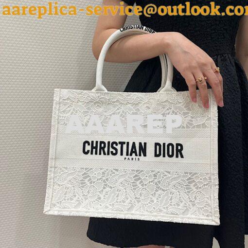 Replica Dior Book Tote bag in White Multicolor D-Lace Embroidery with 20
