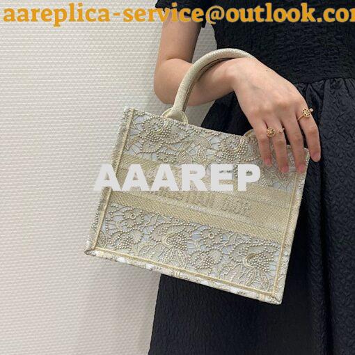 Replica Dior Book Tote bag in Gold-Tone D-Lace Embroidery with 3D Macr 19