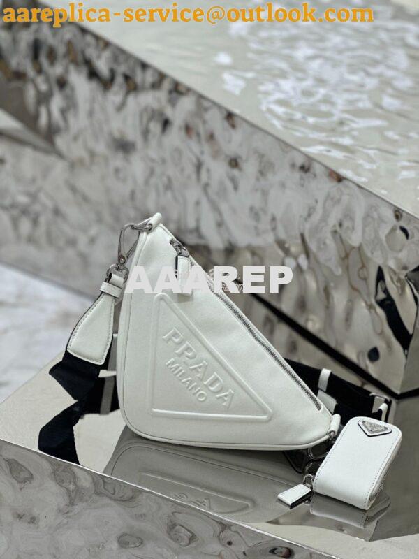 Replica Prada Triangle leather shoulder bag 1BH190 White 5