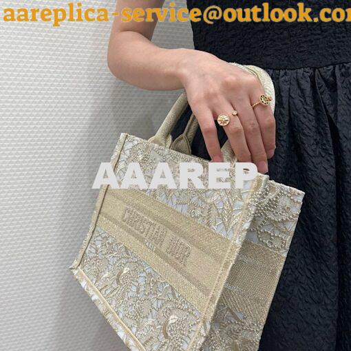 Replica Dior Book Tote bag in Gold-Tone D-Lace Embroidery with 3D Macr 20