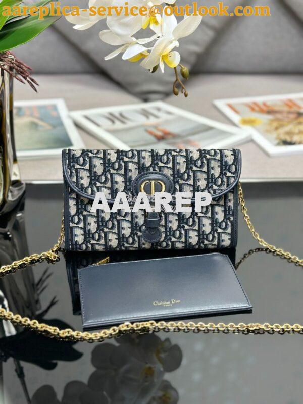 Replica Dior Bobby East-west Pouch With Chain Blue Oblique Jacquard S5