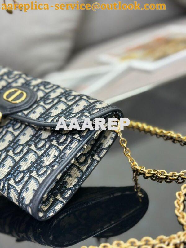 Replica Dior Bobby East-west Pouch With Chain Blue Oblique Jacquard S5 5