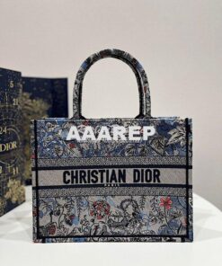Replica Dior Book Tote bag in Denim Multicolor Jardin Magique Embroide