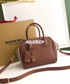 Replica Burberry Small Stripe Intarsia Leather Cube Bag Brown 2