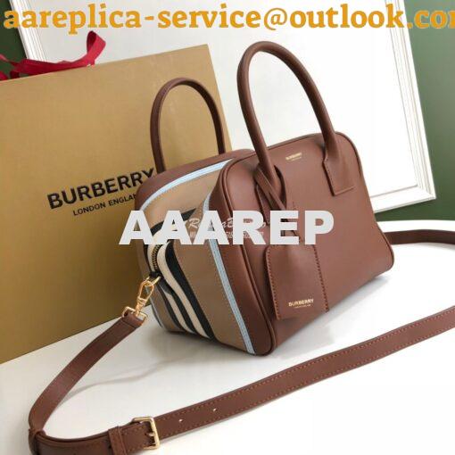 Replica Burberry Small Stripe Intarsia Leather Cube Bag Brown 3