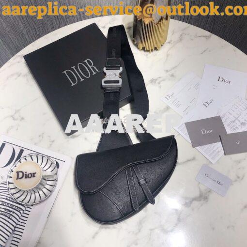 Replica Dior Saddle Bag Black with White Stitching Grained Calfskin 1A